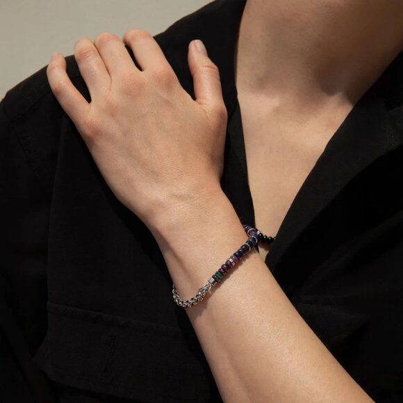 NEW Awe Inspired Black Opal Meditation Bracelet in 14K Yellow Gold Vermeil - Picture 2 of 2